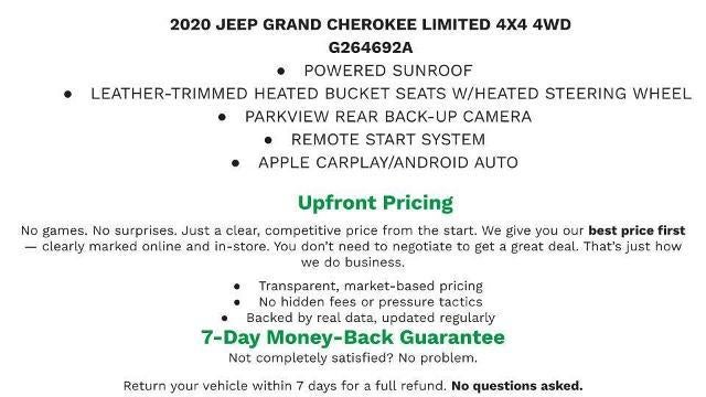 Used 2020 Jeep Grand Cherokee Limited with VIN 1C4RJFBG8LC268072 for sale in Manitowoc, WI