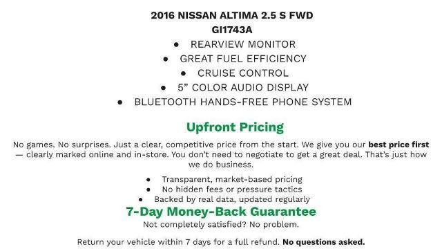 Used 2016 Nissan Altima S with VIN 1N4AL3AP5GN332205 for sale in Manitowoc, WI