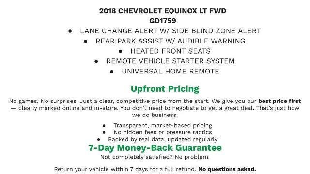 Used 2018 Chevrolet Equinox LT with VIN 3GNAXJEV1JS541182 for sale in Manitowoc, WI
