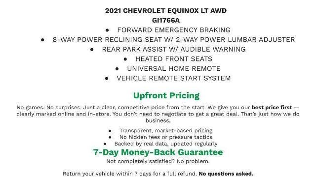 Used 2021 Chevrolet Equinox LT with VIN 3GNAXUEV4MS164613 for sale in Manitowoc, WI